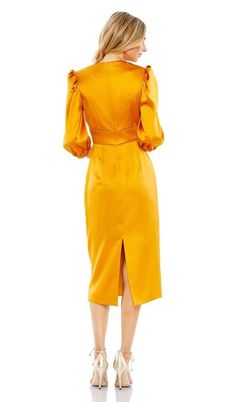 Mac Duggal Yellow Size 6 High Neck Sleeves Long Sleeve Cocktail Dress on Queenly