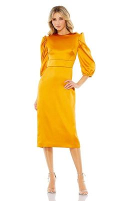 Mac Duggal Yellow Size 6 High Neck Jersey Satin Cocktail Dress on Queenly