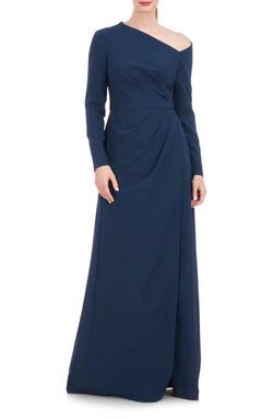 kay unger Blue Size 6 Long Sleeve Floor Length Side Slit A-line Dress on Queenly