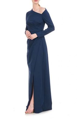 kay unger Blue Size 6 Long Sleeve Floor Length Side Slit A-line Dress on Queenly