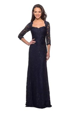 LA FEMME Blue Size 14 50 Off Lace Sleeves Plus Size Straight Dress on Queenly