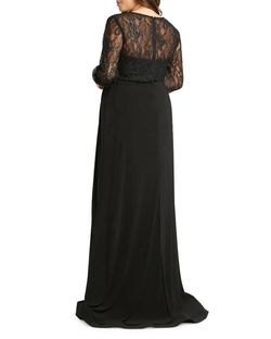 MAC DUGGAL Black Tie Size 20 Lace Sleeves Polyester Side slit Dress on Queenly