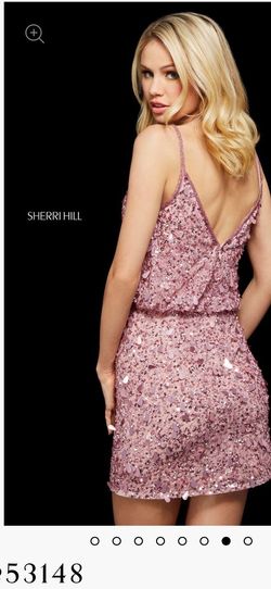 Style 53148 Sherri Hill Pink Size 10 Homecoming Mini Plunge Cocktail Dress on Queenly