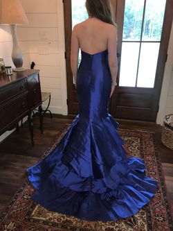 Alyce Paris Blue Size 4 Medium Height Jersey Strapless Mermaid Dress on Queenly