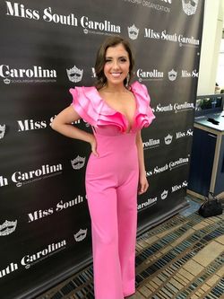 Sherri Hill Pink Size 4 Plunge Jersey Jumpsuit Dress on Queenly