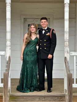 Cinderella Divine Green Size 6 Medium Height Military Ball Floor Length Straight Dress on Queenly