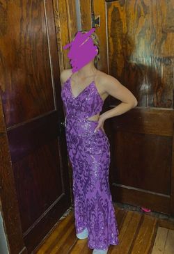 Windsor Purple Size 4 Medium Height Plunge Jersey Mermaid Dress on Queenly