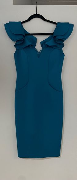 Eliza J Blue Size 8 Square Neck Sunday Homecoming Cap Sleeve Cocktail Dress on Queenly