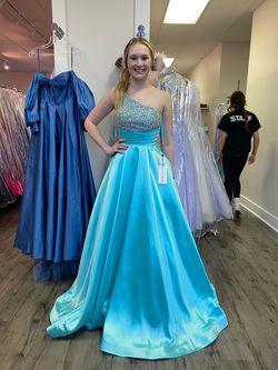 Style 11149 Ashley Lauren Blue Size 4 Pageant Free Shipping Jersey Ball gown on Queenly