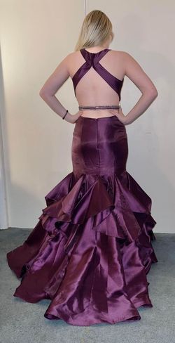 2 cute Purple Size 8 High Neck Floor Length Jersey Mermaid Dress on Queenly
