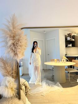 Style Wedding Dress Valdrin Sahiti White Size 2 Wedding Dress Cotillion Long Sleeve Tall Height Ball gown on Queenly