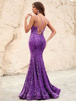 Style FSWD0620 Quieresty Purple Size 4 Tall Height Sequined Floor Length Mermaid Dress on Queenly