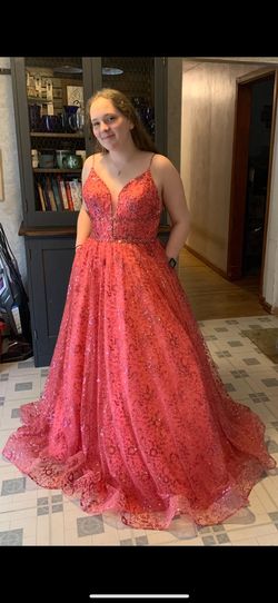 Colors Pink Size 14 Prom Glitter Spaghetti Strap Ball gown on Queenly