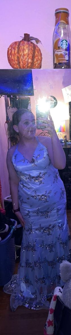 Chong Xiao Blue Size 16 Sequined Plus Size Mermaid Dress on Queenly