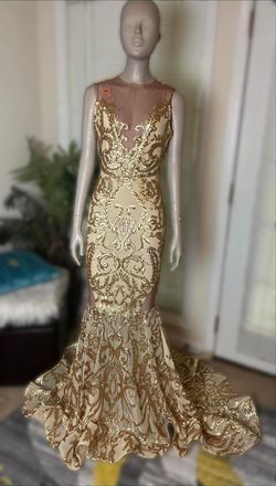 Custom Made Gold Size 6 Prom Custom Mermaid Dress on Queenly