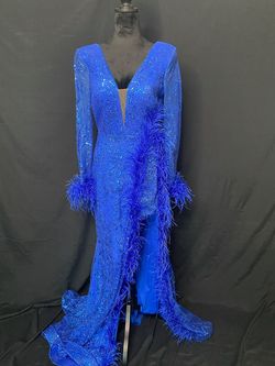 Ava Presley Blue Size 6 Long Sleeve Floor Length Side slit Dress on Queenly