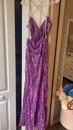Windsor  Purple Size 12 Plus Size Floor Length Straight Dress on Queenly
