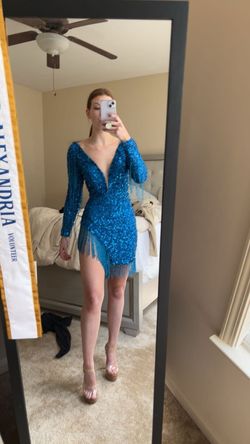 Sherri Hill Blue Size 0 Prom Jersey Mini Cocktail Dress on Queenly