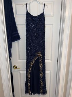 David's Bridal Blue Size 6 Floor Length Square Mermaid Dress on Queenly