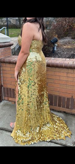 Style 54987 Sherri Hill Gold Size 18 Medium Height Prom Jersey Mermaid Dress on Queenly