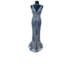 ART OF FACES Multicolor Size 6 Jersey Sequined Black Tie Prom Mermaid Dress on Queenly