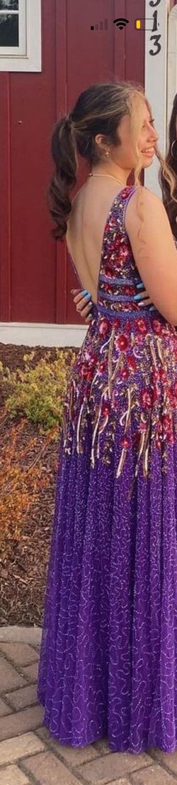 Primavera Purple Size 2 Prom Floor Length Tall Height Plunge A-line Dress on Queenly