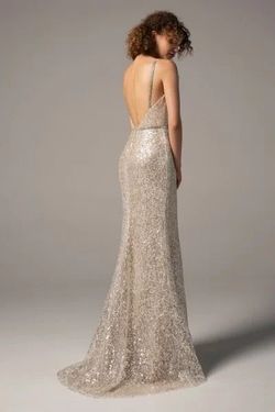 Style Tiana Cocomelody Silver Size 14 Backless Tulle Plunge Floor Length Straight Dress on Queenly