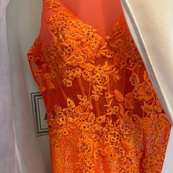 Terry Costa Orange Size 0 Floor Length Short Height Black Tie Side slit Dress on Queenly