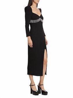 Style 1-1573359603-3236 SAYLOR Black Size 4 Jersey Side Slit Fringe Speakeasy Cocktail Dress on Queenly