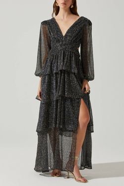 Style 1-1620613988-3011 ASTR Black Size 8 Sheer Floral Shiny Floor Length Side slit Dress on Queenly
