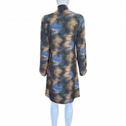 Style 1-2477917044-3471 Viereck Blue Size 4 Long Sleeve Print Tall Height High Neck Straight Cocktail Dress on Queenly