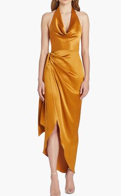 Style 1-251048062-3236 Amanda Uprichard Brown Size 4 Free Shipping Silk Black Tie Side slit Dress on Queenly