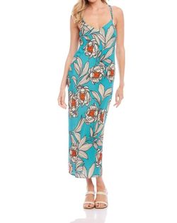 Style 1-2823316916-3236 Fifteen Twenty Blue Size 4 Coral Print Straight Dress on Queenly