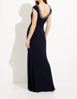 Style 1-3158992536-1498 Joseph Ribkoff Blue Size 4 Black Tie Polyester Navy Side slit Dress on Queenly