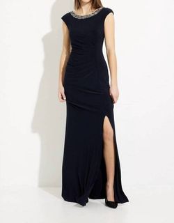 Style 1-3158992536-1498 Joseph Ribkoff Blue Size 4 Spandex Black Tie Side slit Dress on Queenly