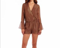 Style 1-3195294196-2696 Amanda Uprichard Brown Size 12 Silk Sleeves Long Sleeve Jumpsuit Dress on Queenly