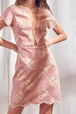 Style 1-3274207987-3236 STORIA Pink Size 4 Sheer Lace Floral Mini Cocktail Dress on Queenly