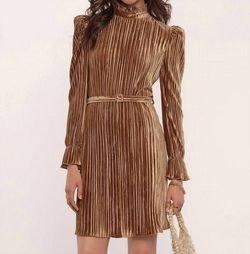 Style 1-3413122857-2877 heartloom Brown Size 12 Mini Sleeves Belt Spandex Cocktail Dress on Queenly