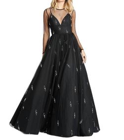 Style 1-3896800434-1901 MAC DUGGAL Black Size 6 V Neck Sleeves Ball gown on Queenly