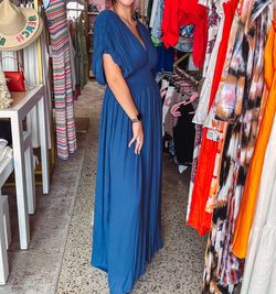 Style 1-4116419821-3236 bobi Blue Size 4 Side Slit Tall Height Free Shipping Straight Dress on Queenly