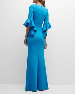 Style 1-985477470-2168 Black Halo Blue Size 8 Floor Length Tall Height Bell Sleeves Straight Dress on Queenly