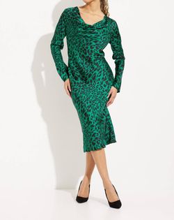Style 1-986168483-1901 Joseph Ribkoff Green Size 6 Straight Satin Long Sleeve Print Cocktail Dress on Queenly