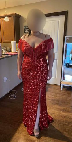 Style 61389 Alyce Paris Red Size 18 Plus Size Sequined Prom A-line Dress on Queenly