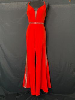 Madeline Gardner Red Size 6 Plunge Tall Height Jersey Jumpsuit Dress on Queenly