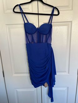 Miss Circle Blue Size 0 Mini Plunge 50 Off Cocktail Dress on Queenly