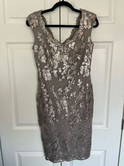Adrianna Papell Silver Size 4 Sequined Grey Cocktail Dress on Queenly