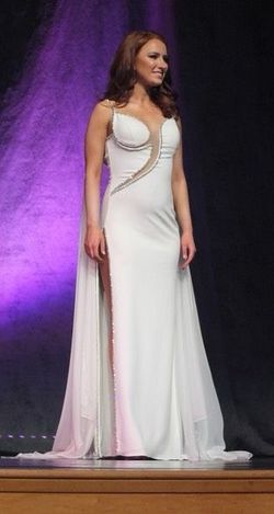 Jovani White Size 8 Tulle Square Pageant Free Shipping Floor Length Side slit Dress on Queenly
