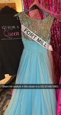 Sherri Hill Blue Size 4 Cap Sleeve Pageant Floor Length A-line Dress on Queenly