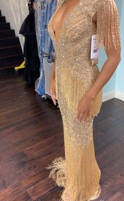 Sherri Hill Gold Size 2 Plunge Medium Height Straight Dress on Queenly
