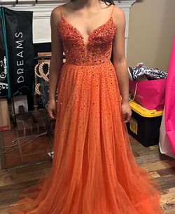 Jovani Orange Size 2 Black Tie Plunge Prom Straight Dress on Queenly